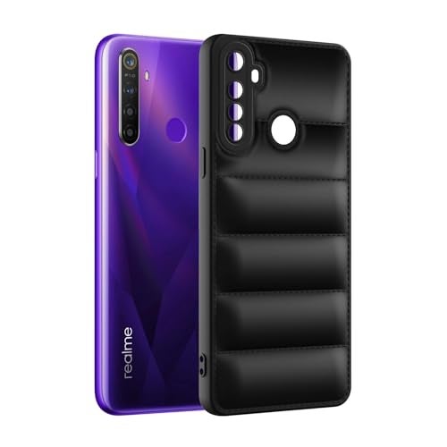 Plus Puffer Case Camera Protection Soft Back Cover for Realme 5 | Realme 5s | Realme 5i | Narzo 10 - Black - Image 3