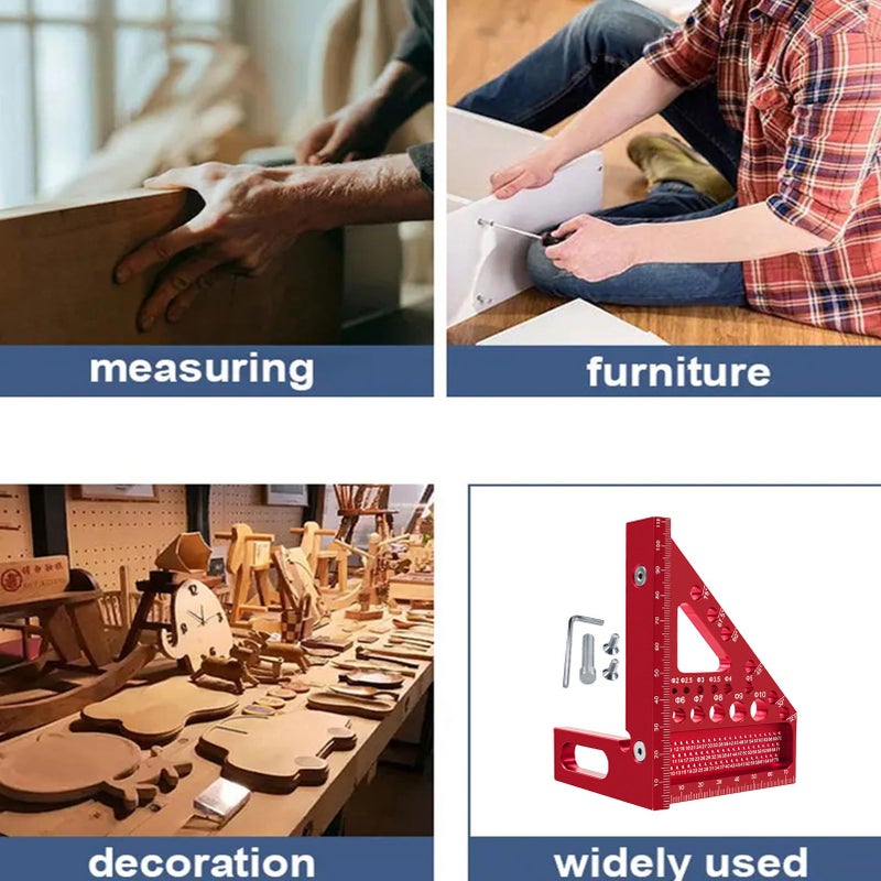 Red Aluminum Alloy Triangle Ruler Saddle Square Layout Measuring Tool For Woodworking - Image 5