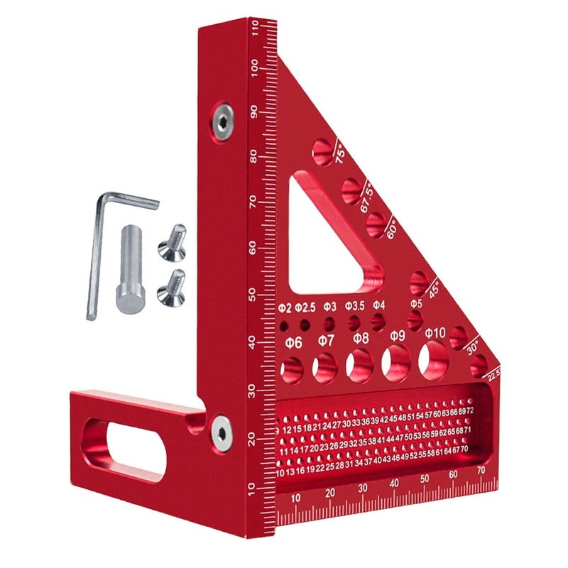 Red Aluminum Alloy Triangle Ruler Saddle Square Layout Measuring Tool For Woodworking - Image 1