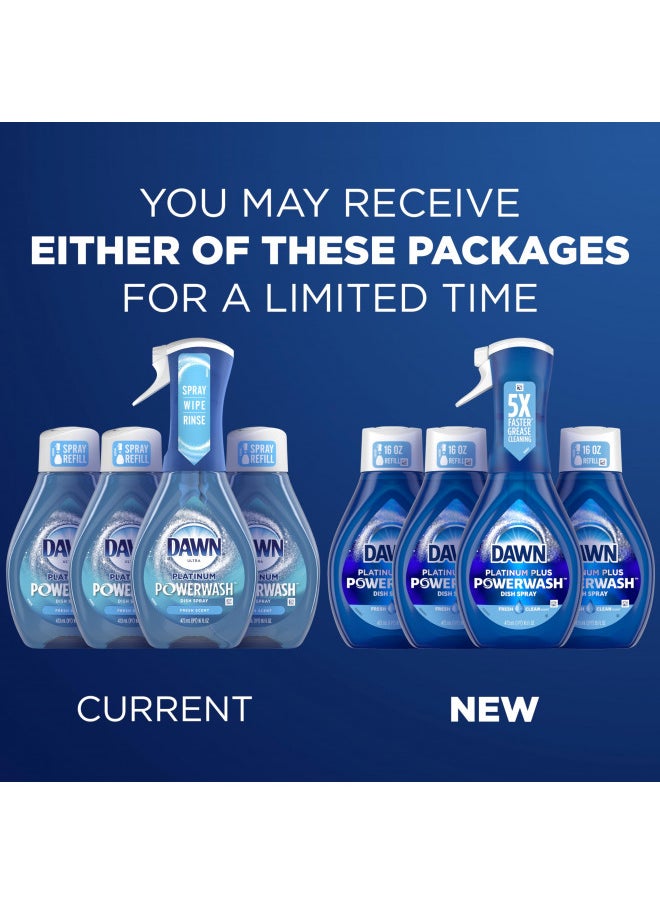 Dawn Platinum Powerwash Dish Spray, Dish Soap, Fresh Scent Bundle, 1 Spray (16oz) + 3 Refills (16oz each)(Pack of 4)