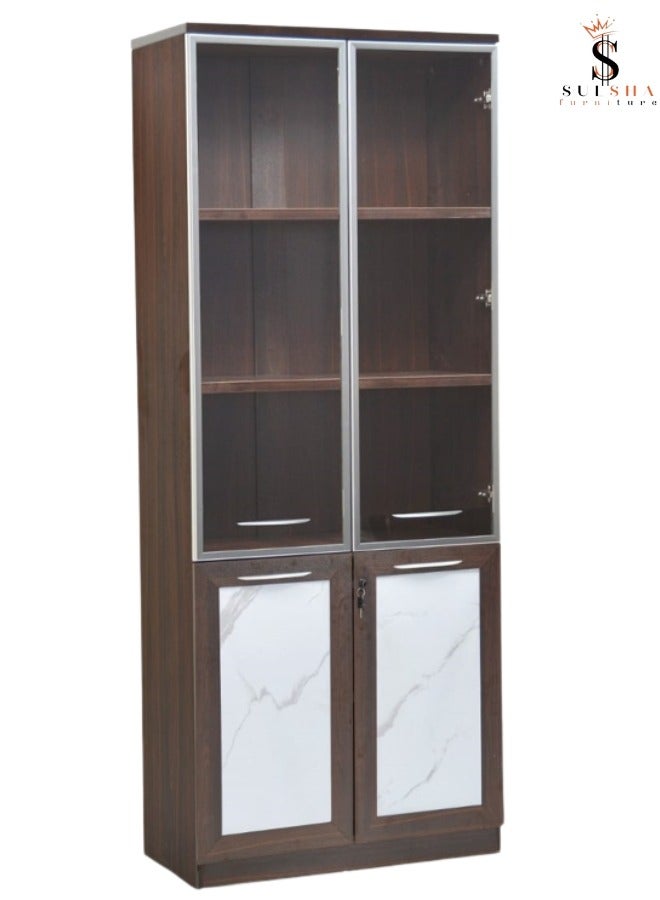 ALWASIT HOME Modern Wooden File Cabinet 4 Door ,Glass Door Cabinet - Image 1