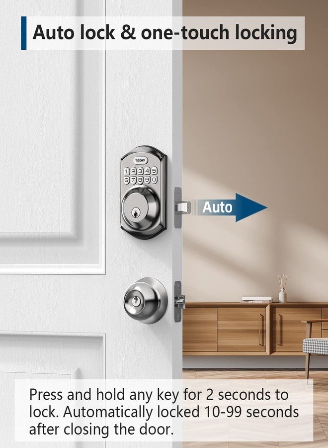 TEEHO TE001 Keyless Entry Door Lock with Keypad - Smart Deadbolt Lock for Front Door with 2 Keys - Auto Lock - Easy Installation - Satin Nickel - Image 3
