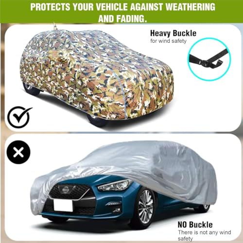 CABIUS 100% Waterproof Car Body Cover for Maruti Suzuki Baleno (2022-2025) Mirror Pocket (Heat & UV Resistant, Triple Stitched, Soft Lining, Bottom Elastic & Piping) Camouflage, Military Print - Image 5