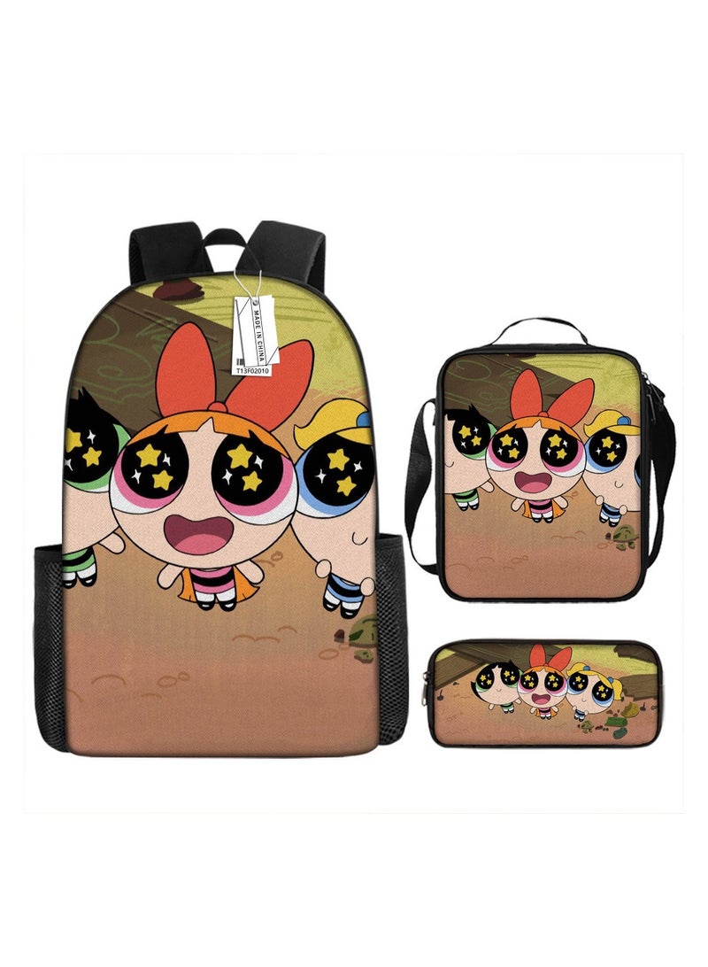 Powerpuff Girls Backpack Student School Bag Backpack 29*16*42CM + backpack 19*6*23CM + pencil case 24*7*11CM Three-piece Set - Image 1