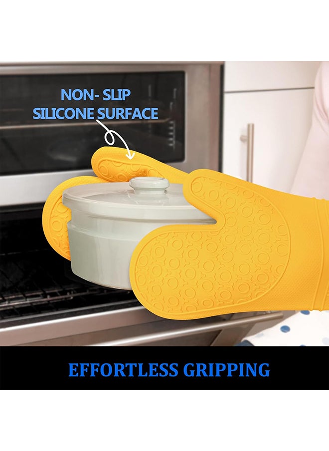 Home Pro Homepro Oven Gloves Heat Resistant Extra Long Oven Gloves Kitchen Gloves Non-Slip Mitts Pot Holders For Bbq Grilling Cooking Baking Silicone Oven Mitts Yellow ‎25 x 18 x 3 cm  - Image 3