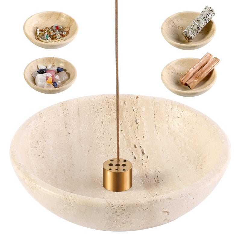 Koville Italian Travertine Incense Holder, 6" Incense Holders for Sticks, Sturdy Incense Burner Ash Catcher, Ideal for Meditation, Relaxing, Easy to Clean - Image 1