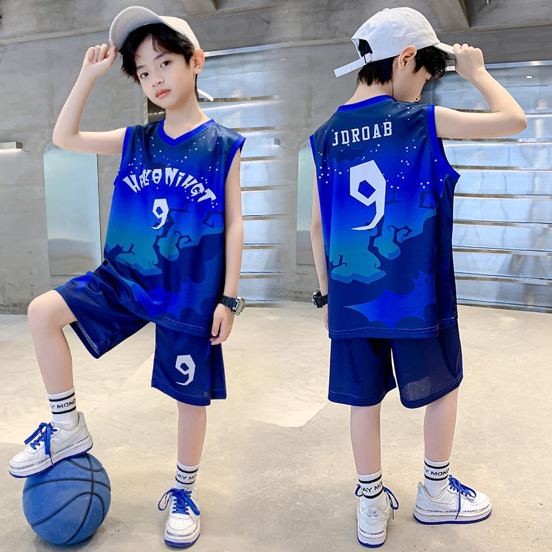 Boys Summer 2024 New Thin Vest Basketball Suit Set 22119 blue 