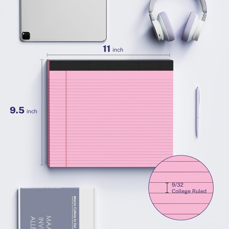 AILZFEI 3 Pack Wide Legal Pads 11" x 9.5" (Landscape Format) Pink College Ruled Note Pad Narrow Ruled 30 Sheets per Notepad Perforated Writing Paper with Thick Backboard Horizontal Pads of Paper - Image 2