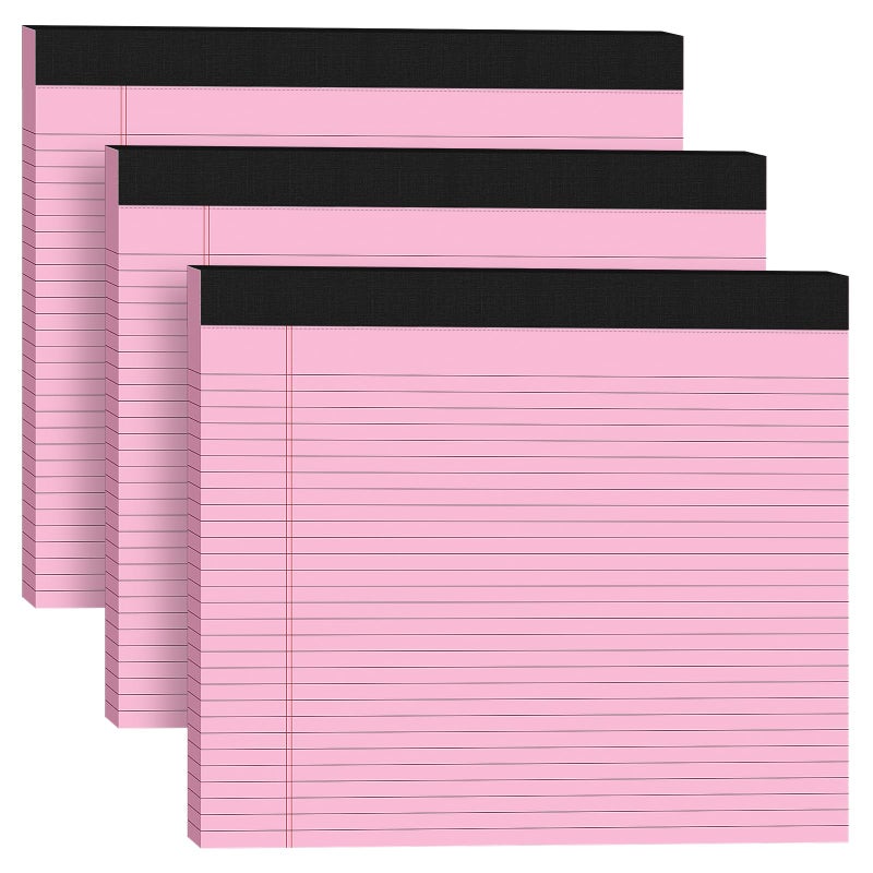 AILZFEI 3 Pack Wide Legal Pads 11" x 9.5" (Landscape Format) Pink College Ruled Note Pad Narrow Ruled 30 Sheets per Notepad Perforated Writing Paper with Thick Backboard Horizontal Pads of Paper - Image 1