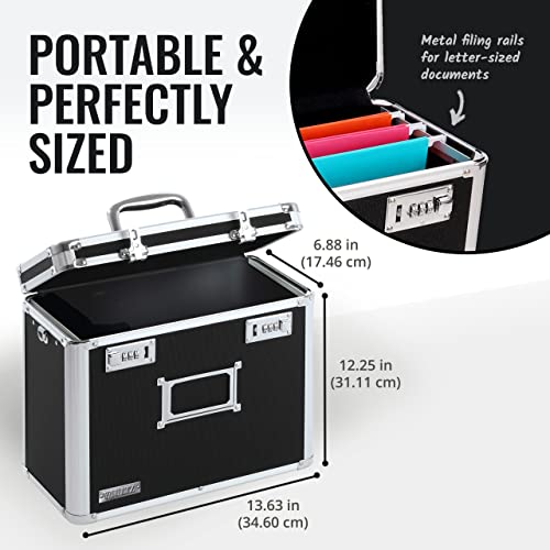 Vaultz File Organizer Storage Box - 14 x 7 x 12.19 Inch Letter Size, Portable Locking Storage Totes with Dual Combination Locks for Filing Office Documents - Black - Image 4