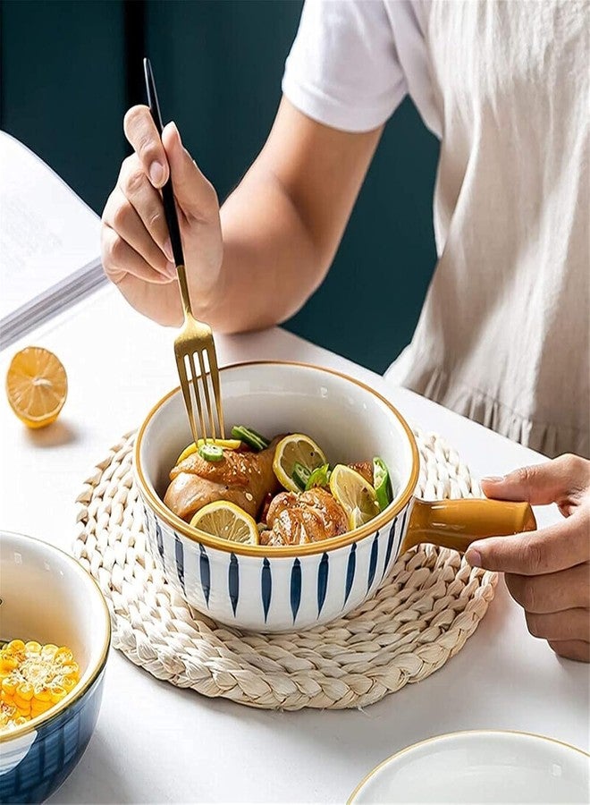 NYRWANA Modern Ceramic Bowl with Handle | 700ml Serving Bowl | Microwave & Oven Safe, Dishwasher Safe | Large Snack, Soup & Noodle Bowl | Valentine Gift for Girlfriend (Blue & White) - Image 2