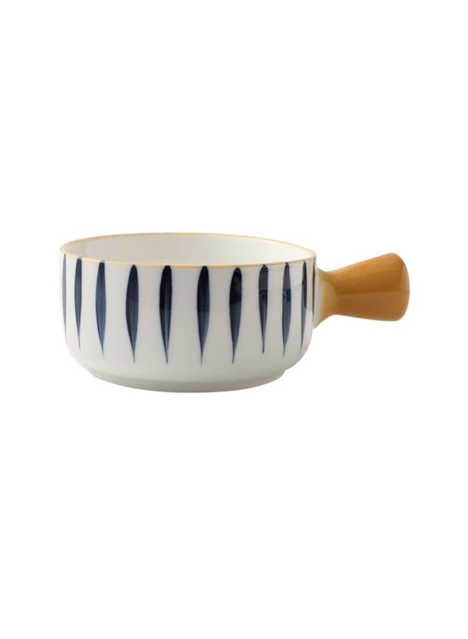 NYRWANA Modern Ceramic Bowl with Handle | 700ml Serving Bowl | Microwave & Oven Safe, Dishwasher Safe | Large Snack, Soup & Noodle Bowl | Valentine Gift for Girlfriend (Blue & White) - Image 1