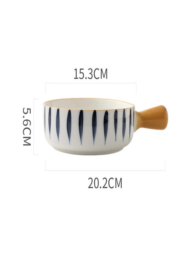 NYRWANA Modern Ceramic Bowl with Handle | 700ml Serving Bowl | Microwave & Oven Safe, Dishwasher Safe | Large Snack, Soup & Noodle Bowl | Valentine Gift for Girlfriend (Blue & White) - Image 5