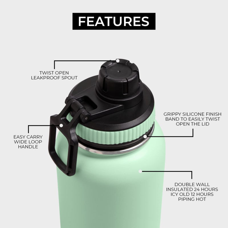 BOZ Stainless Steel Water Bottle XL (1 L / 32oz) Wide Mouth, BPA Free, Vacuum Double Wall Insulated (Matte Black) - Image 2