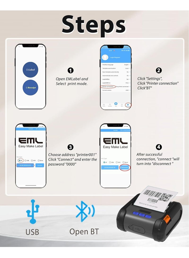 ZYWELL Label Maker, Bluetooth Thermal Receipt & Label Printer Two-in-One 58mm/80mm,Mini Wireless Thermal Printer Compatible with Android/iOS/Windows/Linux/Mac for Home,and Business  - Image 4