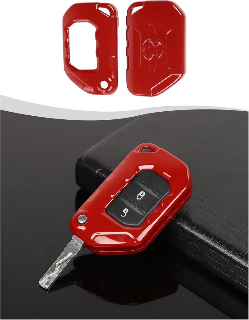Hoolcar Key Fob Cover Case Key Holder Shell Remote Control Smart Key Fob Protector Compatible with Jeep Wrangler JL JLU & Gladiator JT 2018-2025, Red - Image 1