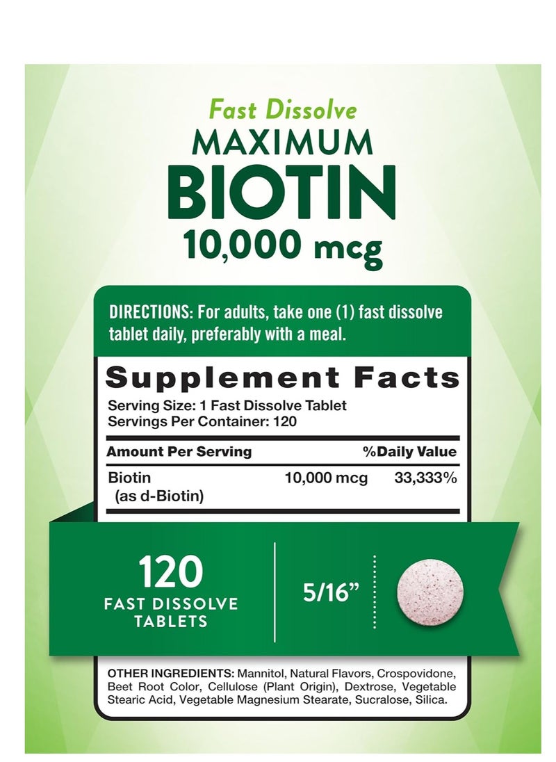 Nature's Truth Truth Biotin 10000mcg 120 Fast Dissolve Tablets Maximum Strength Hair Skin and Nails Supplement Natural Berry Flavour Vegetarian, Non-GMO  - Image 2