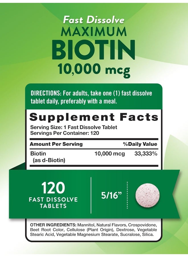 Nature's Truth Biotin 10000mcg 120 Fast Dissolve Tablets Maximum Strength Hair Skin and Nails Supplement Natural Berry Flavour Vegetarian, Non-GMO, Gluten Free - Image 2