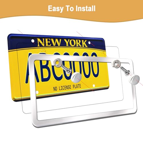 Aootf License Plate Frames Covers - Stainless Steel Car Tag Holder and Clear Flat Shield, Unbreakable Front Rear Protector with Chrome Screws Caps, 2 Sets - Image 5