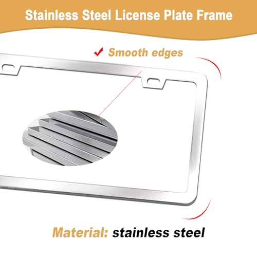 Aootf License Plate Frames Covers - Stainless Steel Car Tag Holder and Clear Flat Shield, Unbreakable Front Rear Protector with Chrome Screws Caps, 2 Sets - Image 3