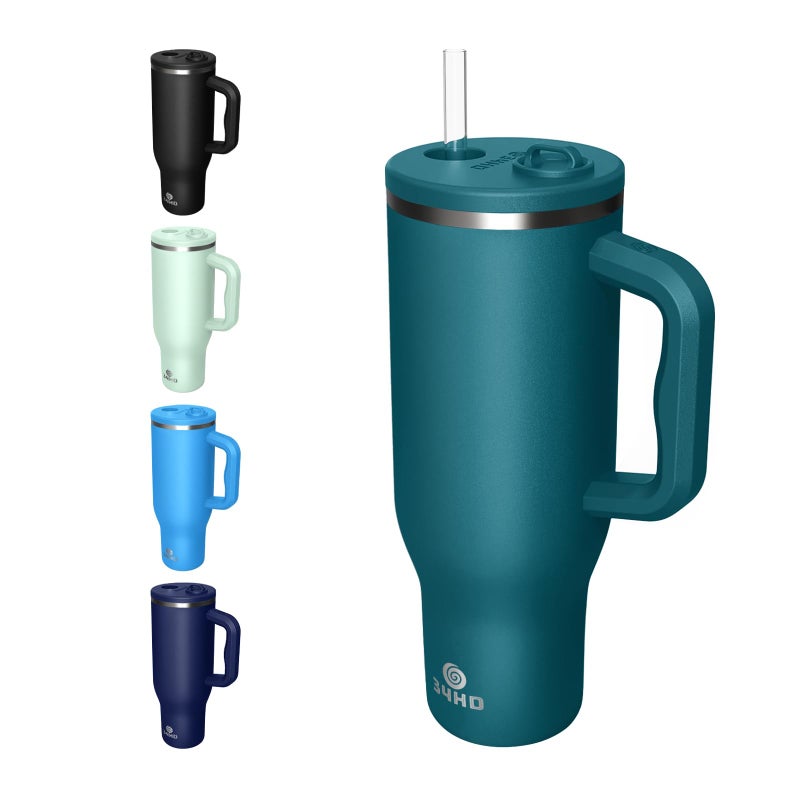 34HD 40 oz Vacuum Insulated Tumbler with Handle and Hidden Straw, Double-wall Stainless Steel Travel Mug, Leakproof Lid, Fits Cup Holder, BPA-Free, Keeps Drinks Hot & Cold To 12h, Teal Mirage - Image 1