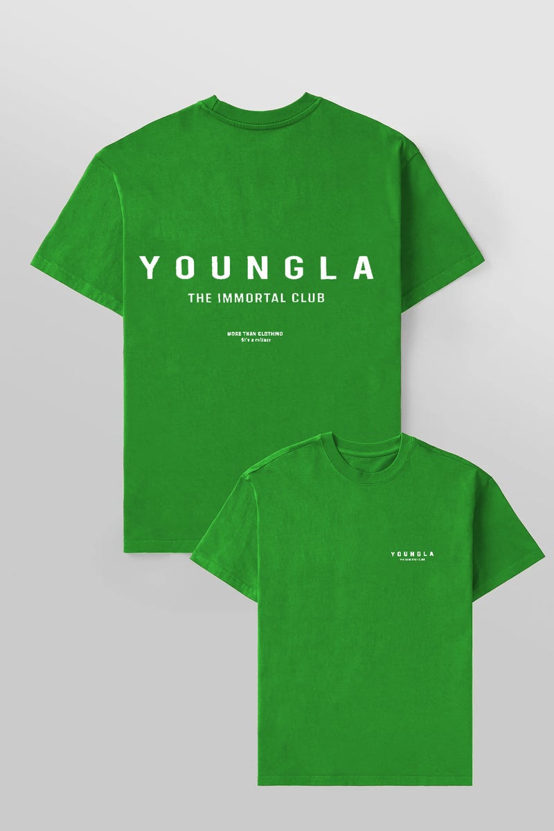 YOUNGLA Mens Oversized Gym T-Shirt Cotton Crewneck Workout Tee Green