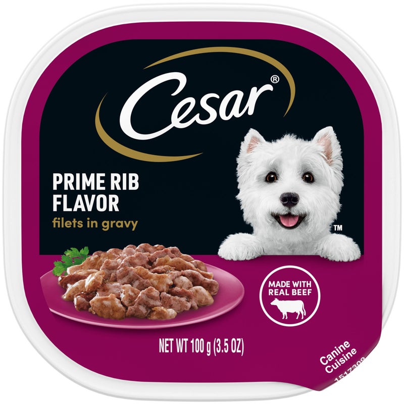 CESAR Adult Wet Dog Food Filets in Gravy Prime Rib Flavor, 3.5 oz. Easy Peel Trays, Pack of 24 - Image 1