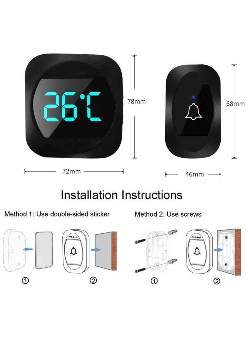 Wireless Door bell, Thermometer, Waterproof Chime Kit with Range, Loud Volume and LED display for Home, Office  - Image 4