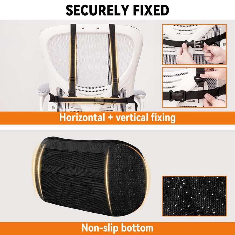Veitail Lumbar Support Pillow for Office Chair & Car,Back Support for Office Chair,Adjustable Straps Securely Fixed Seat (Black) - Image 3