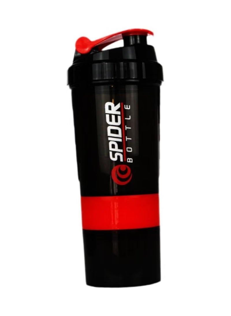 سبايدر زجاجة خلط بروتين مصل اللبن الرياضية، زجاجة خلط بروتين التغذية الرياضية، زجاجة مياه للياقة البدنية بثلاث طبقات، لون أسود/أحمر - Image 1