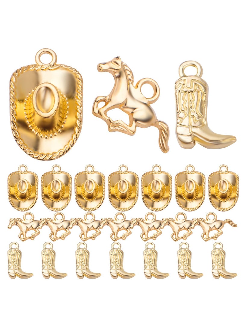 SOLARAE 60 قطعة 3 أنماط سحر رعاة البقر الغربيين من سبيكة التبت مع قلائد قبعة الحصان، سحر حذاء رعاة البقر العتيق، مستلزمات الحرف اليدوية لصنع الأساور والقلائد والمجوهرات، ذهبية - Image 1