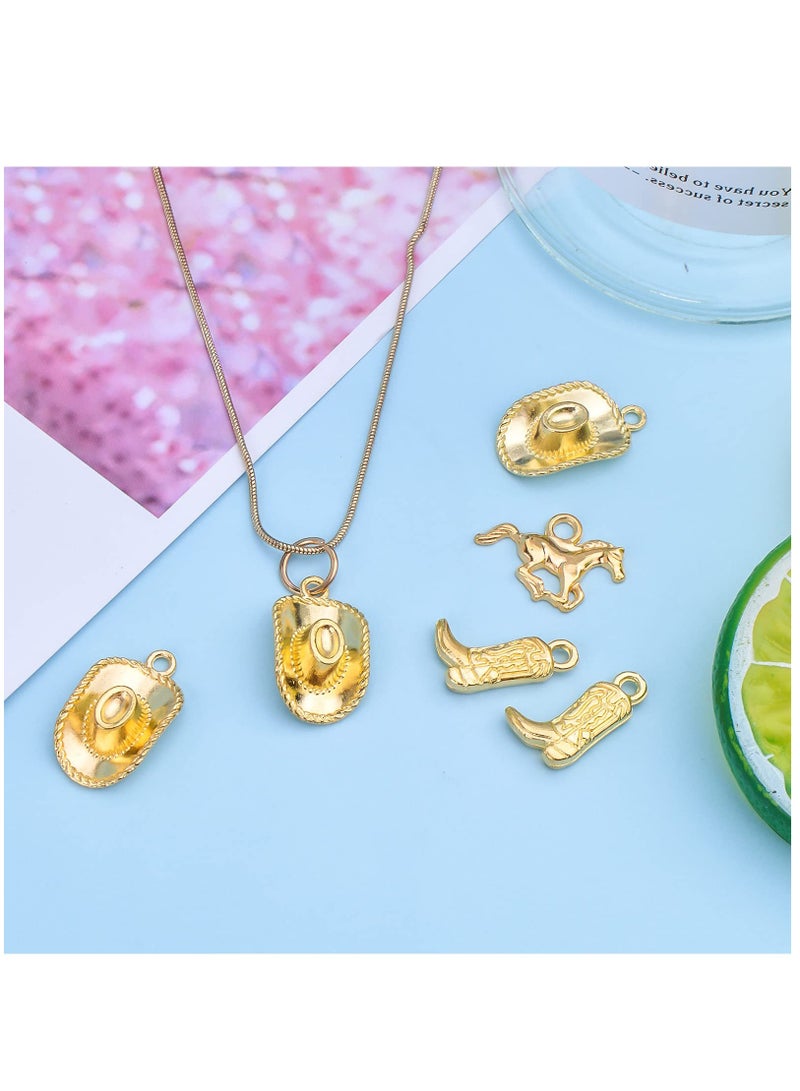 SOLARAE 60 قطعة 3 أنماط سحر رعاة البقر الغربيين من سبيكة التبت مع قلائد قبعة الحصان، سحر حذاء رعاة البقر العتيق، مستلزمات الحرف اليدوية لصنع الأساور والقلائد والمجوهرات، ذهبية - Image 5