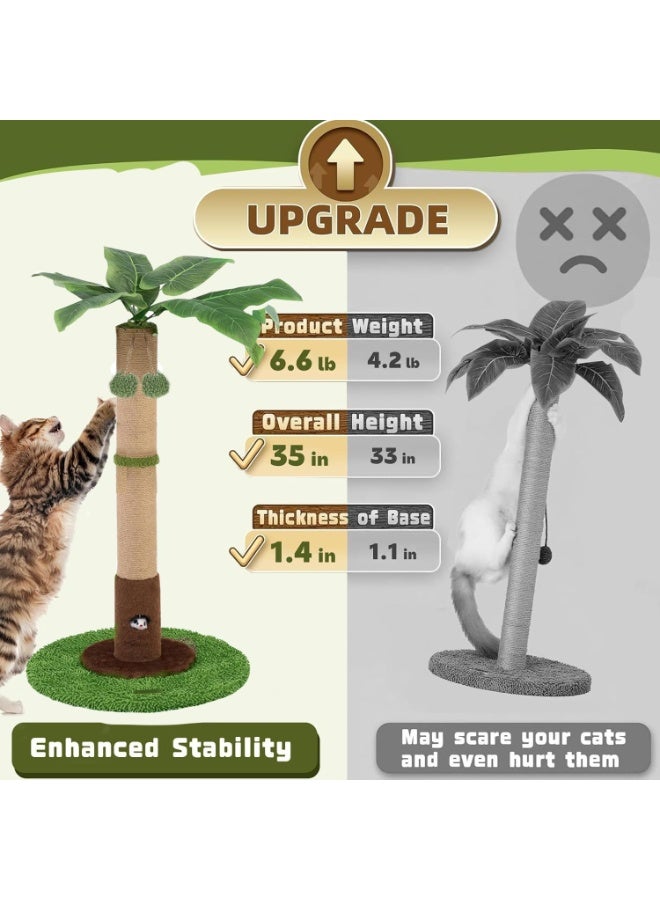 35" Tall Cat Scratching Post, Cat Scratcher for Indoor Cats, Sisal Rope Scratch Post with Hanging Ball and Cat Toys for Kitten Adult Cats - Image 4