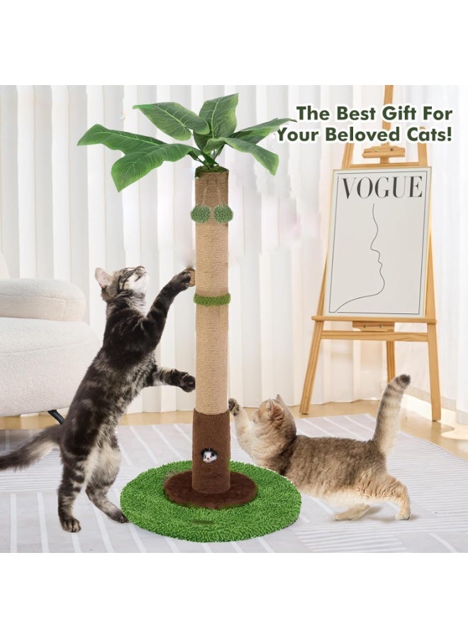 35" Tall Cat Scratching Post, Cat Scratcher for Indoor Cats, Sisal Rope Scratch Post with Hanging Ball and Cat Toys for Kitten Adult Cats - Image 2