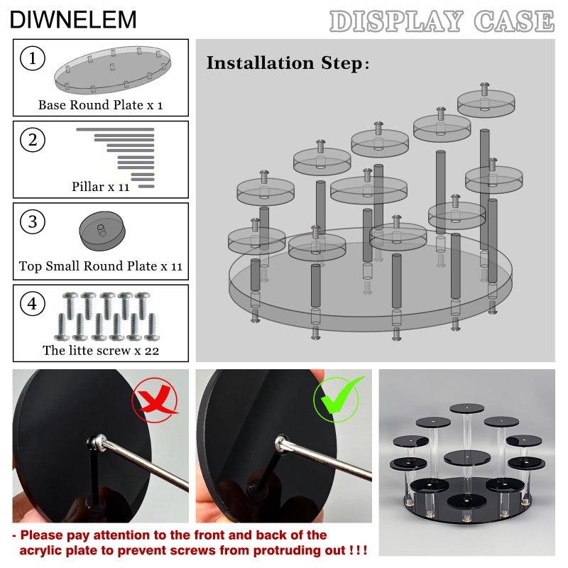 DIWNELEM Round Jewelry Stand Acrylic Display Riser Stands Dessert Tower Display Tower for Watch,Jewelry,Rings,Earrings,Mini Figurines,Cupcakes(Black,11Tier) - Image 3