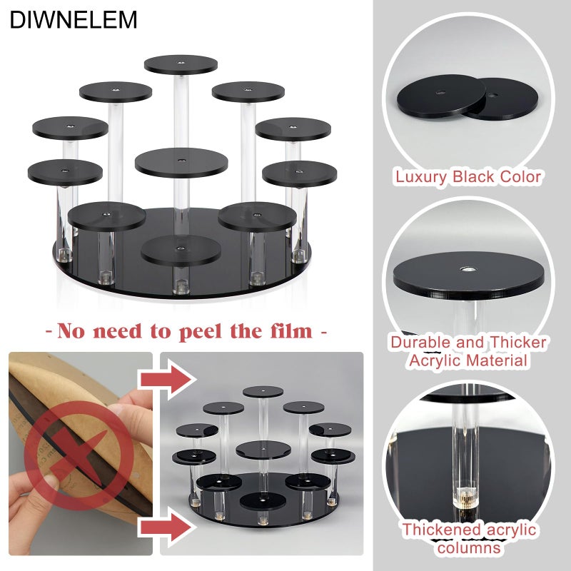 DIWNELEM Round Jewelry Stand Acrylic Display Riser Stands Dessert Tower Display Tower for Watch,Jewelry,Rings,Earrings,Mini Figurines,Cupcakes(Black,11Tier) - Image 4