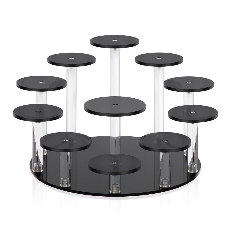 DIWNELEM Round Jewelry Stand Acrylic Display Riser Stands Dessert Tower Display Tower for Watch,Jewelry,Rings,Earrings,Mini Figurines,Cupcakes(Black,11Tier) - Image 1
