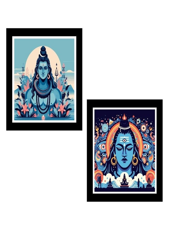 DEKORSTATION Lord Shiva HD Printed Religious Decorative Wall Paintings/Painting with Black Frame/Framed Painting for Home and Office Décor (Set of 2) - Image 1