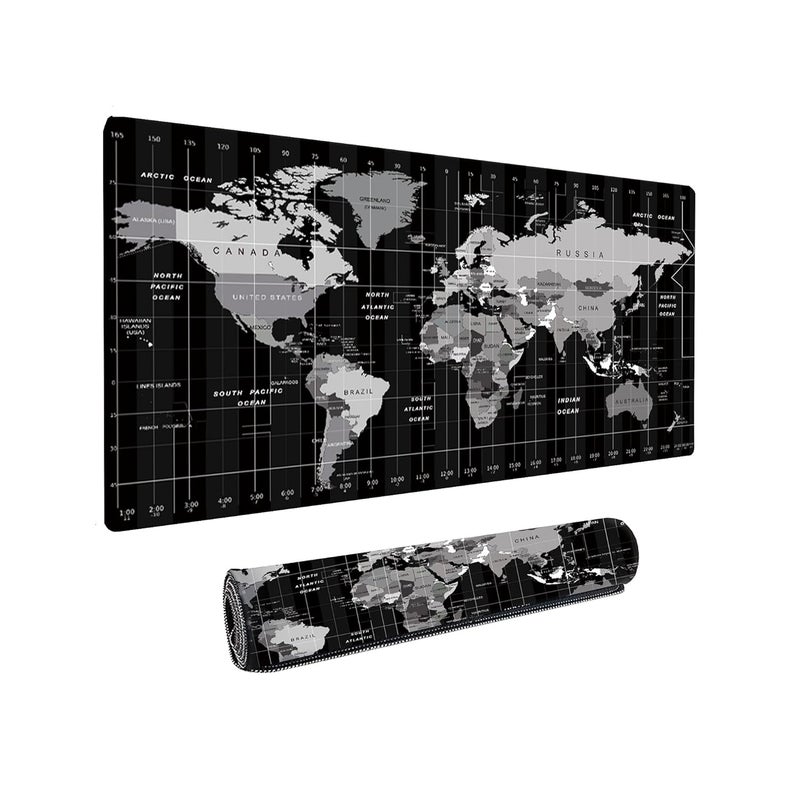 Dyazo Large World Map Anti-Slip Extended Desk Mat| Mouse Pad | Water Resistant Mat for Laptop| Computer Size 800 x 300 x 3 mm (Black No Logo) - Image 1