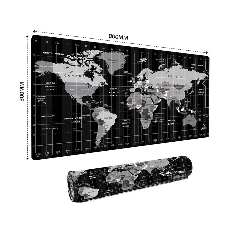 Dyazo Large World Map Anti-Slip Extended Desk Mat| Mouse Pad | Water Resistant Mat for Laptop| Computer Size 800 x 300 x 3 mm (Black No Logo) - Image 2