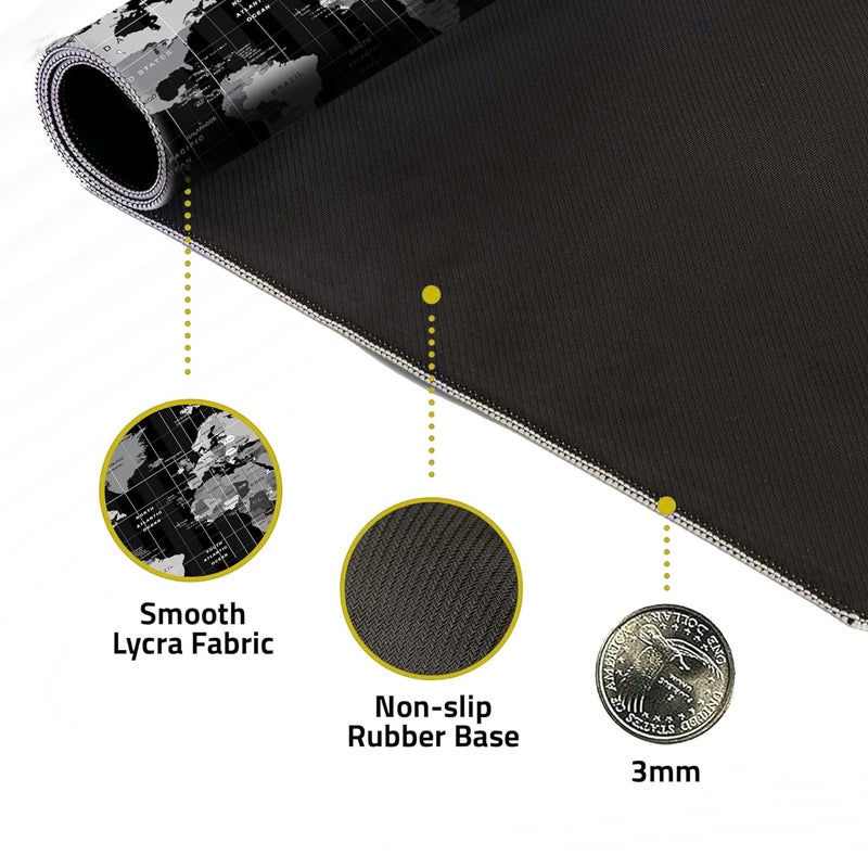 Dyazo Large World Map Anti-Slip Extended Desk Mat| Mouse Pad | Water Resistant Mat for Laptop| Computer Size 800 x 300 x 3 mm (Black No Logo) - Image 3