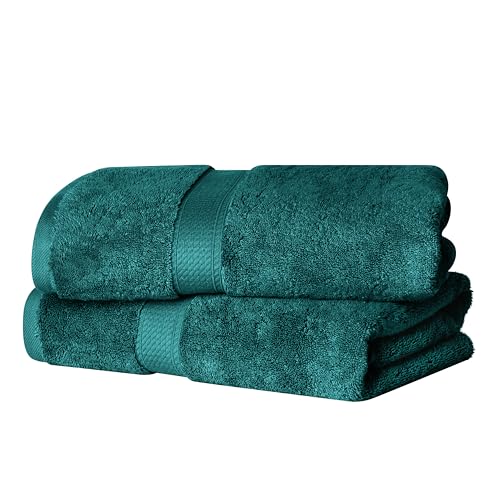 Superior Egyptian Cotton Pile Bath Towel Set of 2, Ultra Soft Luxury Towels, Thick Plush Essentials, Absorbent Heavyweight, Guest Bath, Hotel, Spa, Home Bathroom, Shower Basics, Teal - Image 1