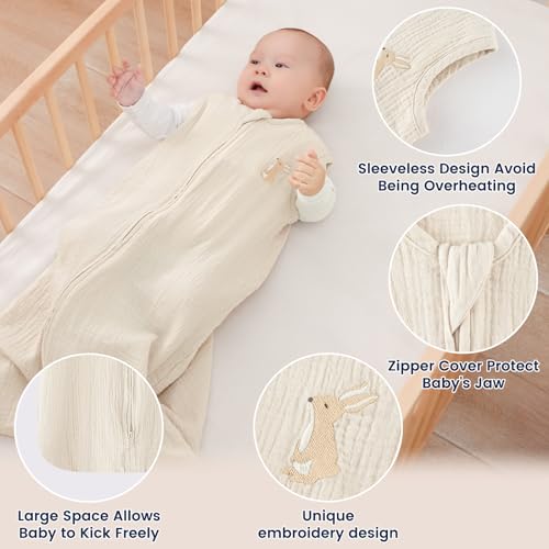 PHF Soft Muslin Cotton Baby Sleep Sack 12-18 Months, 2 Pack 100% Cotton Sleeping Bag for Summer, 0.5 TOG Baby Wearable Blankets with 2-Way Zipper, Baby Sleep Sacks for Newborn Infant, Woodland - Image 3