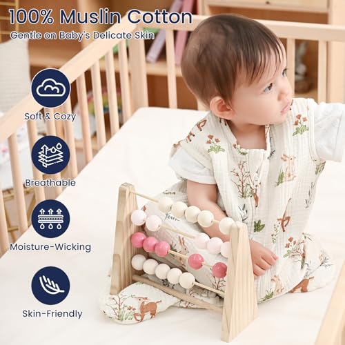 PHF Soft Muslin Cotton Baby Sleep Sack 12-18 Months, 2 Pack 100% Cotton Sleeping Bag for Summer, 0.5 TOG Baby Wearable Blankets with 2-Way Zipper, Baby Sleep Sacks for Newborn Infant, Woodland - Image 2