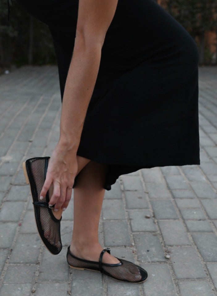 Katee BAILATIRA Black Fishnet Ballerina – Mesh Trend Flat Shoes – Daily Chic Comfort - Image 2