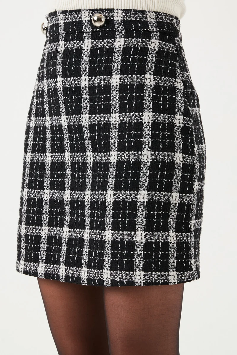 Lela Plaid Tweed Fabric Pencil Straight Cut Mini Winter Skirt Women's Skirt 611ET0602