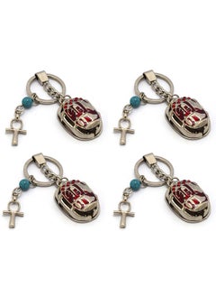 4 pieces Silver - Red with ankh key