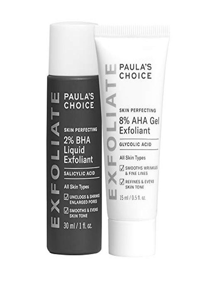 PAULA'S CHOICE Skin Perfecting 8% Aha Gel Exfoliant & 2% Bha Liquid Travel Duo Facial Exfoliants For Blackheads & Wrinkles Face Exfoliators W/ Glycolic Acid Salicylic Acid  - Image 1
