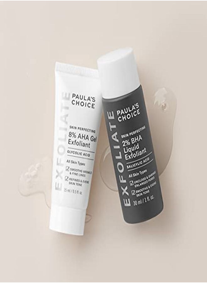 PAULA'S CHOICE Skin Perfecting 8% Aha Gel Exfoliant & 2% Bha Liquid Travel Duo Facial Exfoliants For Blackheads & Wrinkles Face Exfoliators W/ Glycolic Acid Salicylic Acid  - Image 3