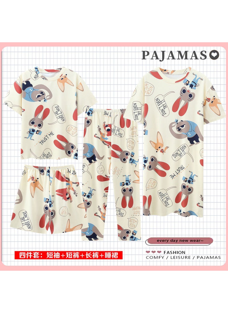 Generic - Ladies Cartoon Cute Pajama Set Short Sleeve Animal City 44604 Value Four-piece Set - Image 1